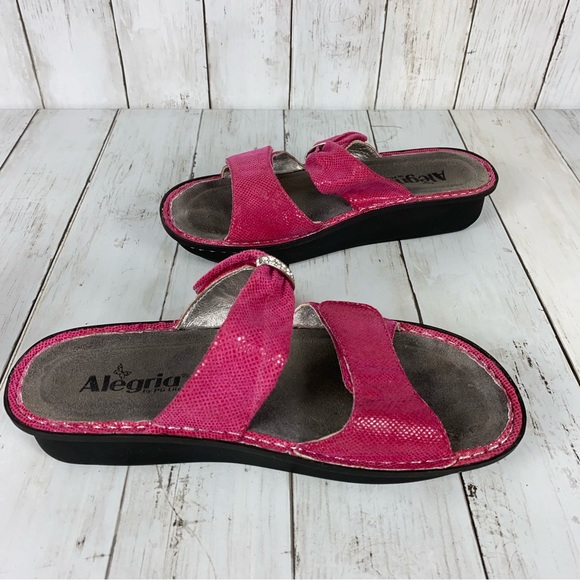 Alegria Karmen Womens Full Rocker Sandals Size 9 Pink Leather 39 EU Snakeskin - Picture 3 of 10